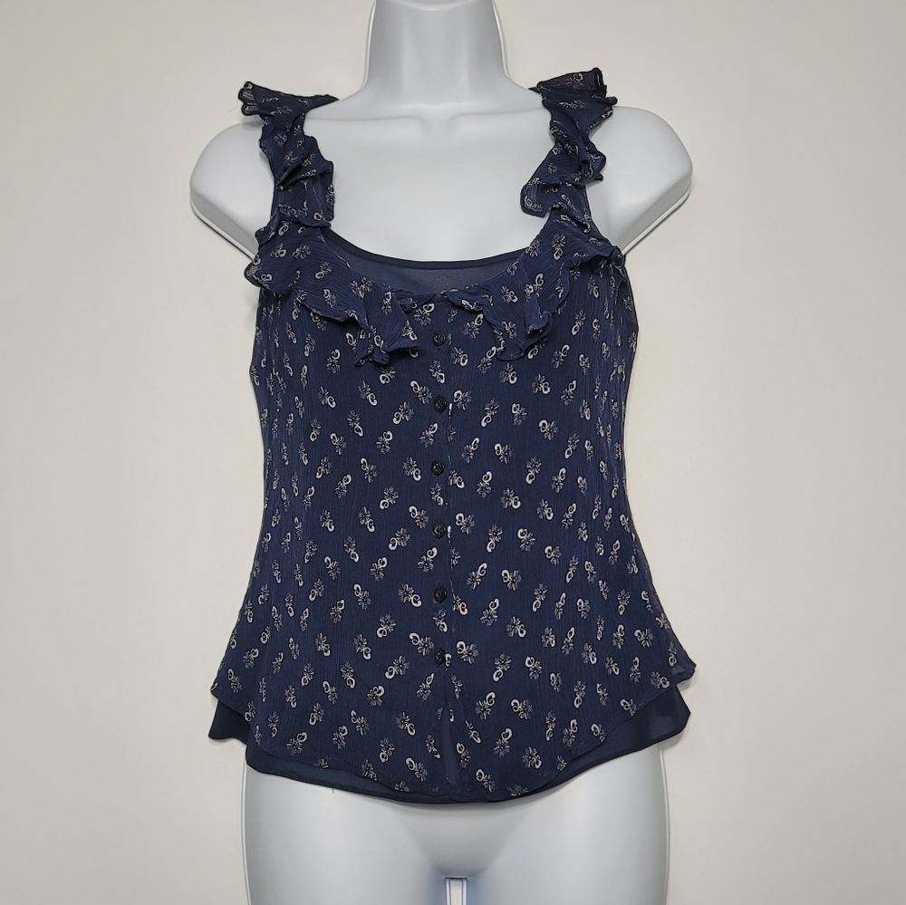 Lauren Ralph Lauren Silk Knit Tank Top Blue Round Neck Sleeveless size 8